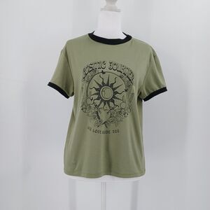 Cosmic Journey T Shirt Womens M Green Black Graphic Tee Casual Aesthetic